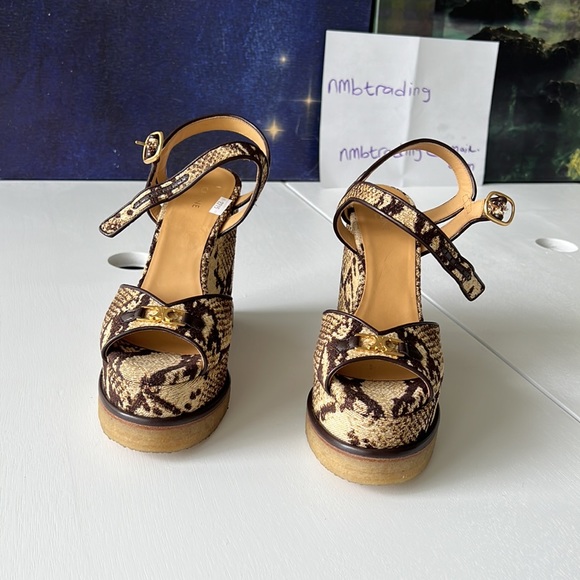 Celine made in Italy all over leopard print open toe size 7M(37) strappy wedges - Picture 6 of 17